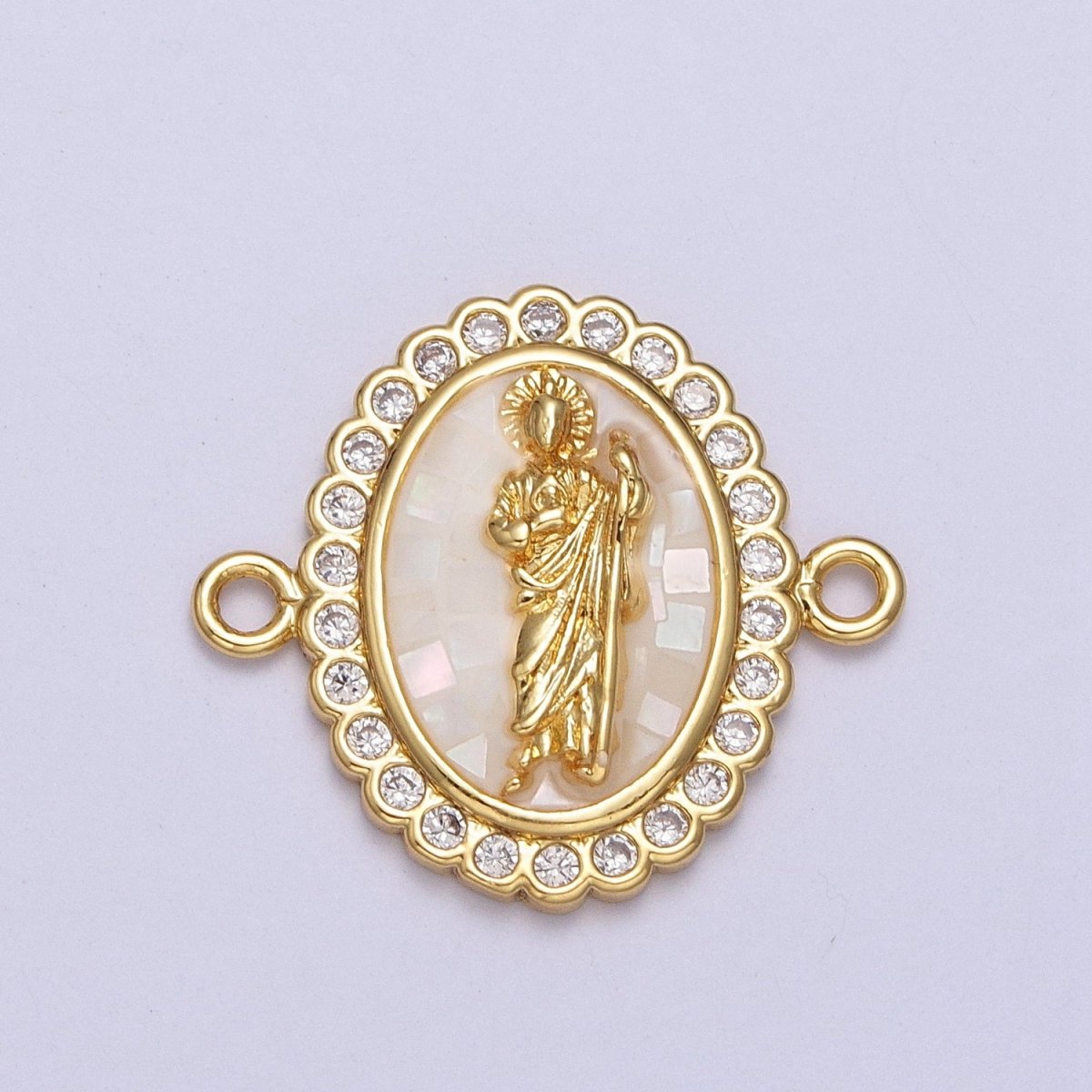 24K Gold Filled Saint St. Jude White, Pink, Purple Shell Opal Link Connector | Y-662 ~ Y-664 - DLUXCA