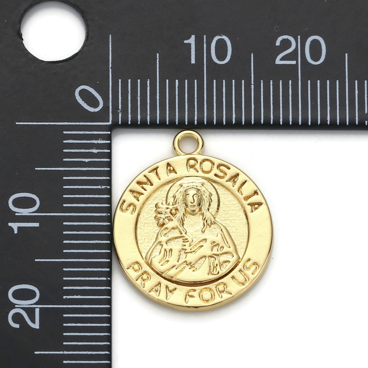 24k Gold Filled Santa Rosalia Pray for Us Charm, Religious Pendant Charm, Gold Filled Charm, For DIY Jewelry D-031 - DLUXCA