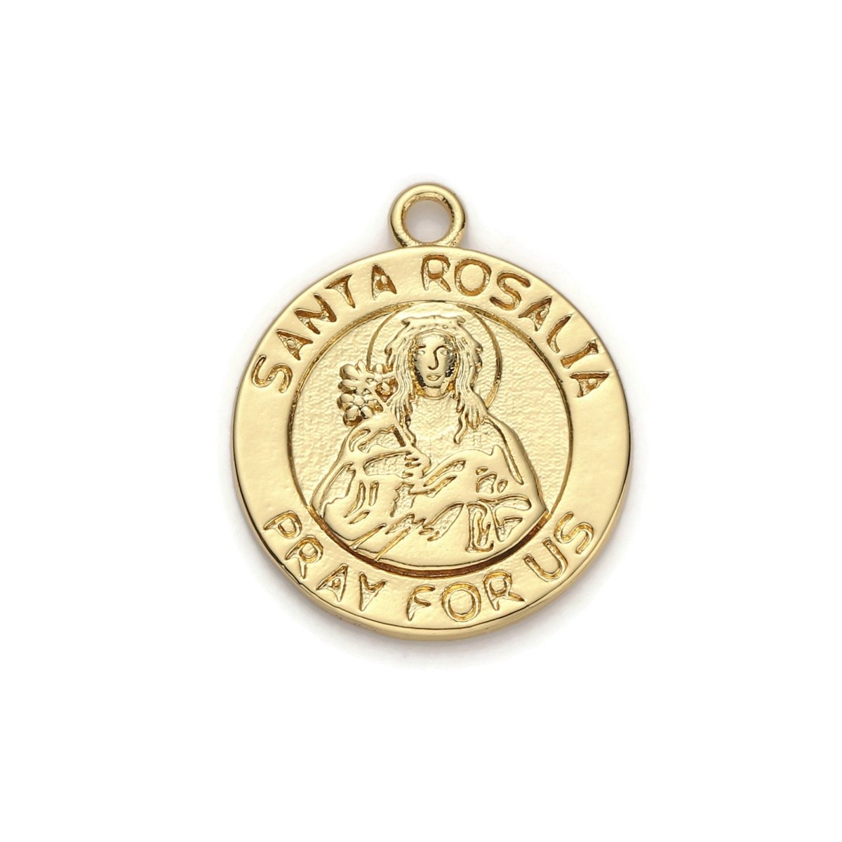 24k Gold Filled Santa Rosalia Pray for Us Charm, Religious Pendant Charm, Gold Filled Charm, For DIY Jewelry D-031 - DLUXCA
