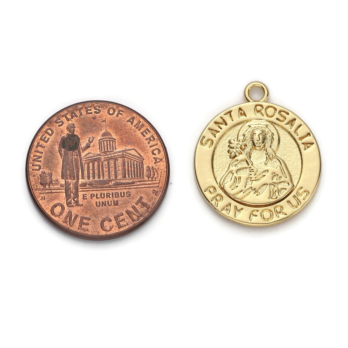 24k Gold Filled Santa Rosalia Pray for Us Charm, Religious Pendant Charm, Gold Filled Charm, For DIY Jewelry D-031 - DLUXCA