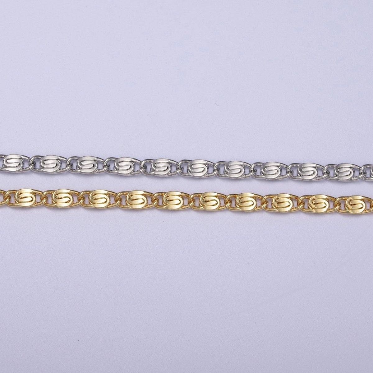 24K Gold Filled Scroll Chain, 3.5mm Width Unfinished Chain in Gold & Silver For Jewelry Making Wholesale Craft Supply | ROLL-682, ROLL-683 Clearance Pricing - DLUXCA