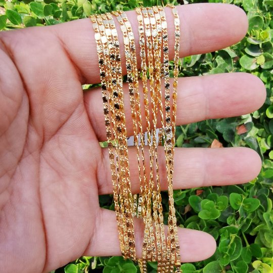 24K Gold Filled Scroll Necklace, 23.8 inch Layering Gold Designed Chain Necklace, Dainty 1.9mm Designed Necklace w/ Lobster Clasps | CN-891 Clearance Pricing - DLUXCA