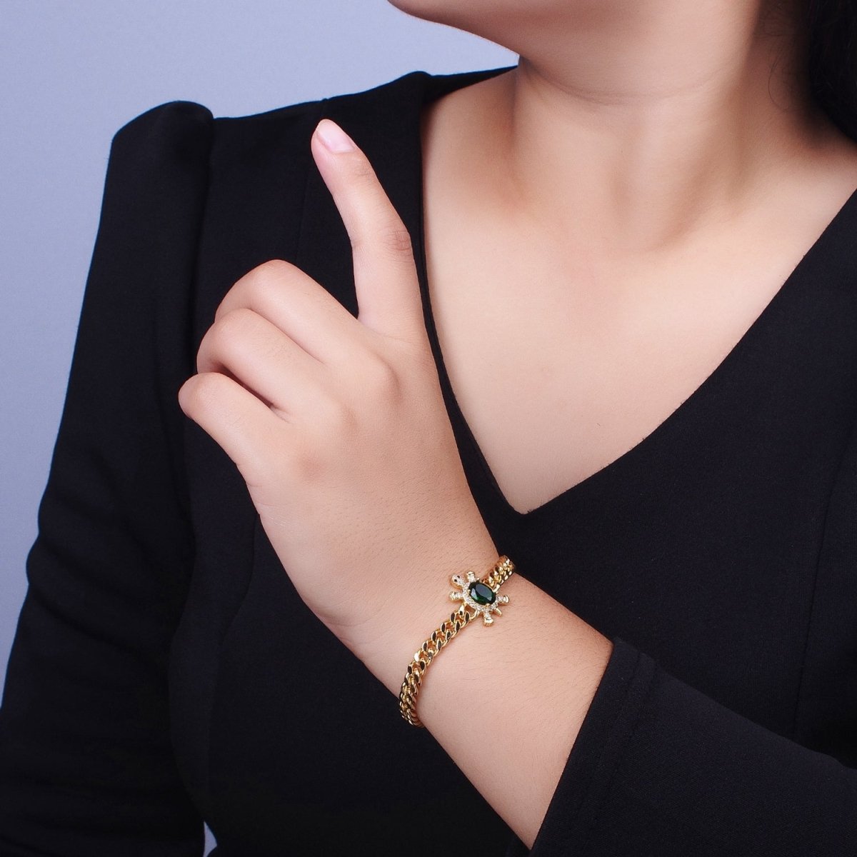 24K Gold Filled Sea Turtle Micro Paved Cubic Zirconia Curb Bracelet | WA-1300 WA-1301 WA-1302 Clearance Pricing - DLUXCA