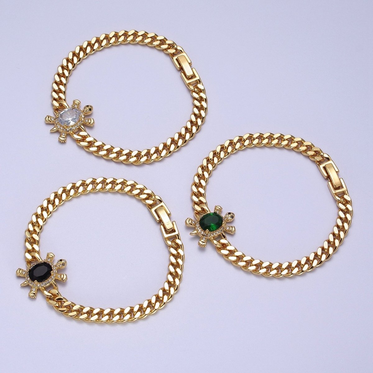 24K Gold Filled Sea Turtle Micro Paved Cubic Zirconia Curb Bracelet | WA-1300 WA-1301 WA-1302 Clearance Pricing - DLUXCA