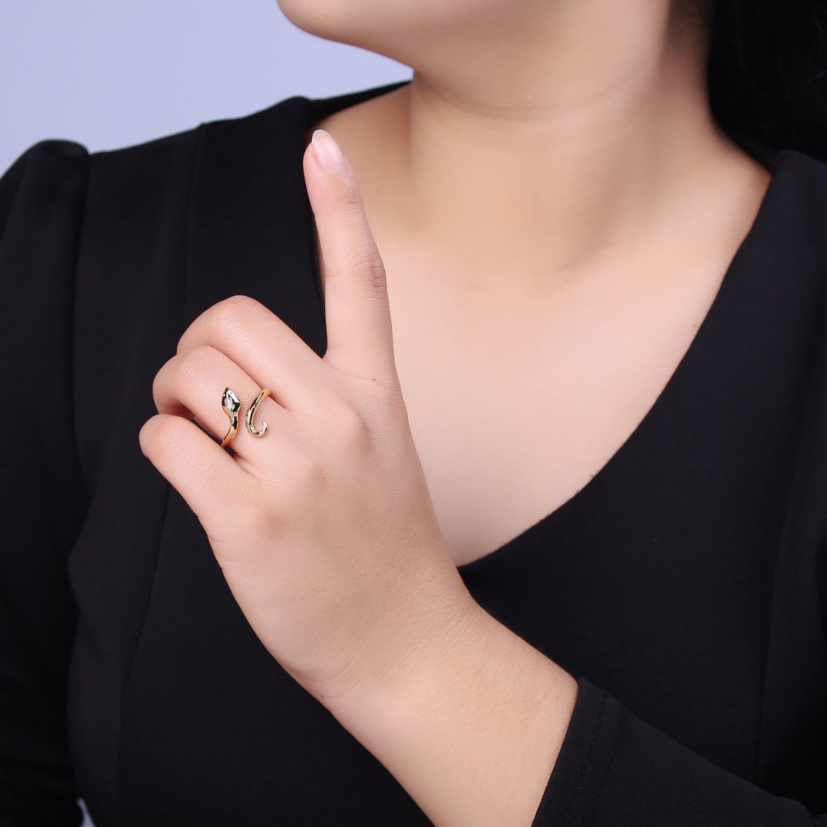 24K Gold Filled Serpent Ring, Adjustable Micro Pave Zirconia CZ Snake Ring, Dainty Curling Snake Jewelry U-464 - DLUXCA