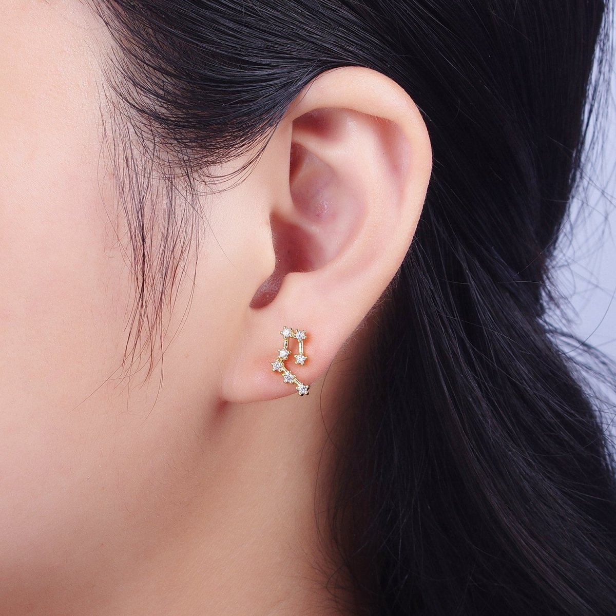 24K Gold Filled Set Birthstone & Astrology Zodiac Horoscope Constellation Cubic Zirconia Stud Earrings | Y-014~Y-025 - DLUXCA