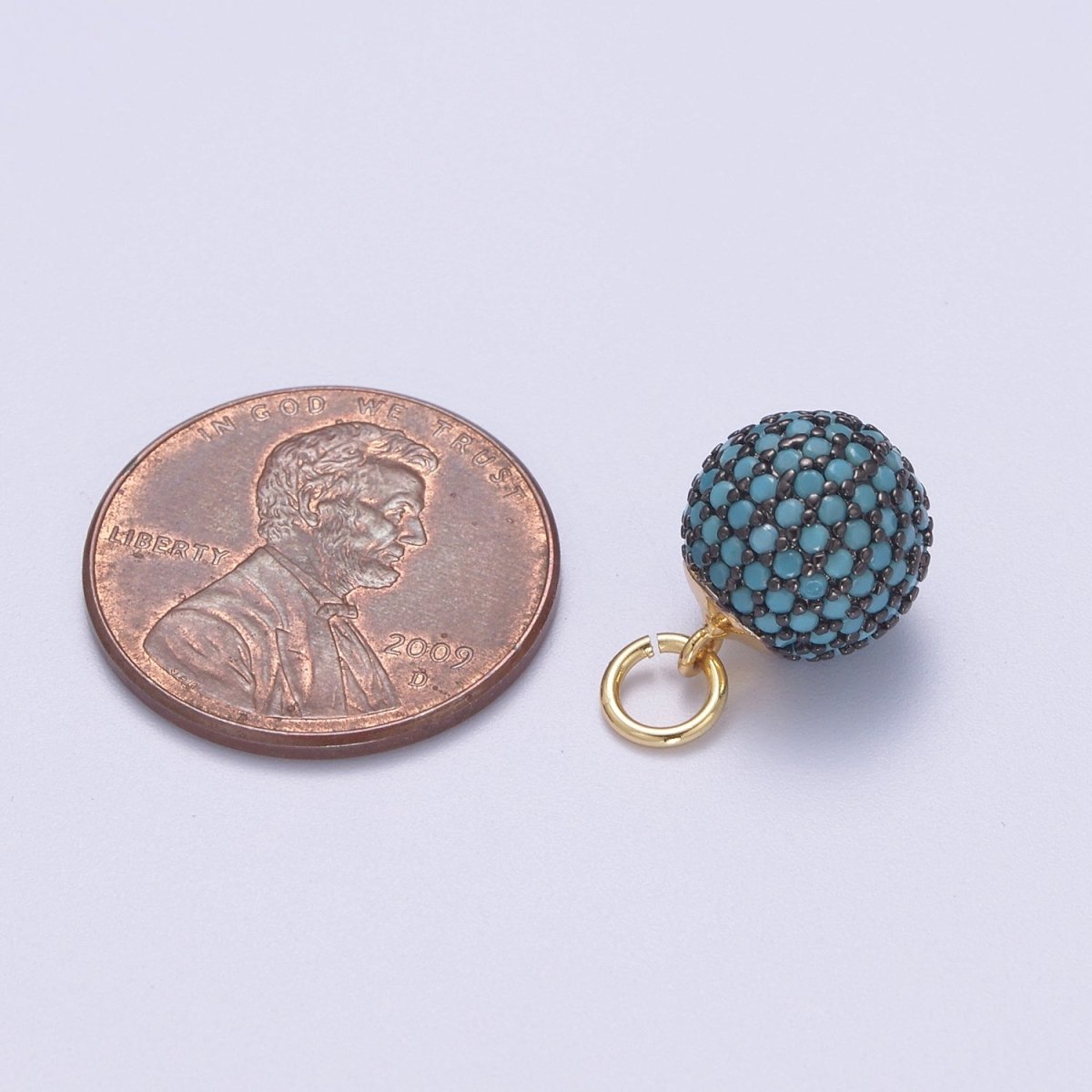 24K Gold Filled Shambala Bead Ball Green, Black, Blue, Fuchsia, Turquoise, Clear, Silver Micro Paved CZ Charm N-314 - N-320 - DLUXCA