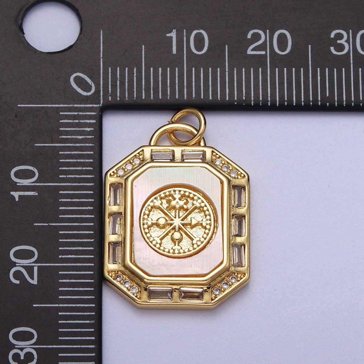 24K Gold Filled Shell Pearl, Abalone Tag Tile Compass Baguette Octagonal Charm E-743 N-390 - DLUXCA