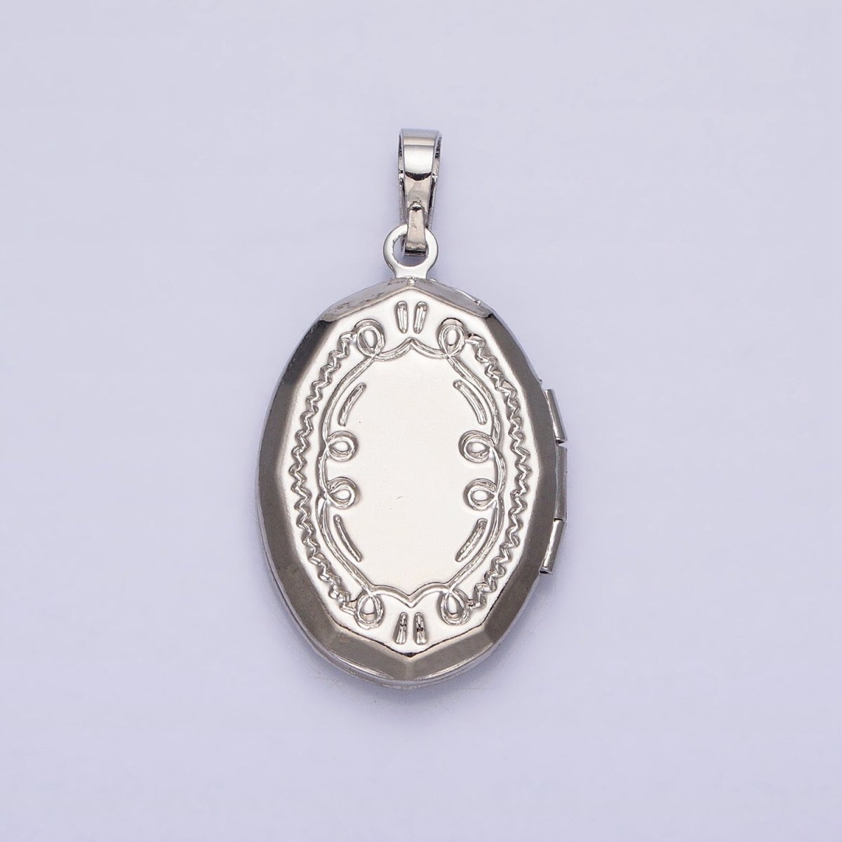 24K Gold Filled Shell Pearl Oval Geometric Engraved Locket in Gold & Silver | AA-367 AA-368 - DLUXCA