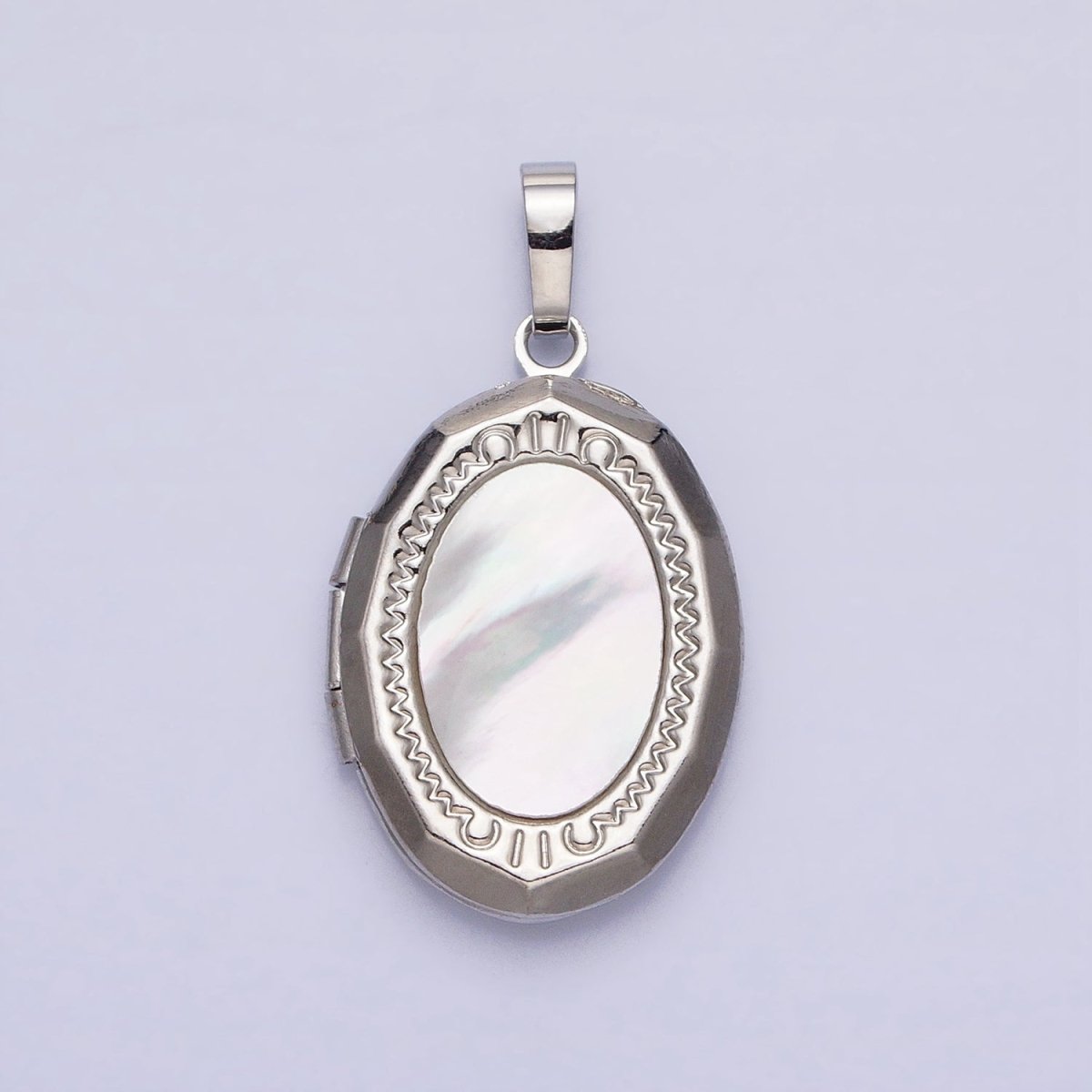 24K Gold Filled Shell Pearl Oval Geometric Engraved Locket in Gold & Silver | AA-367 AA-368 - DLUXCA