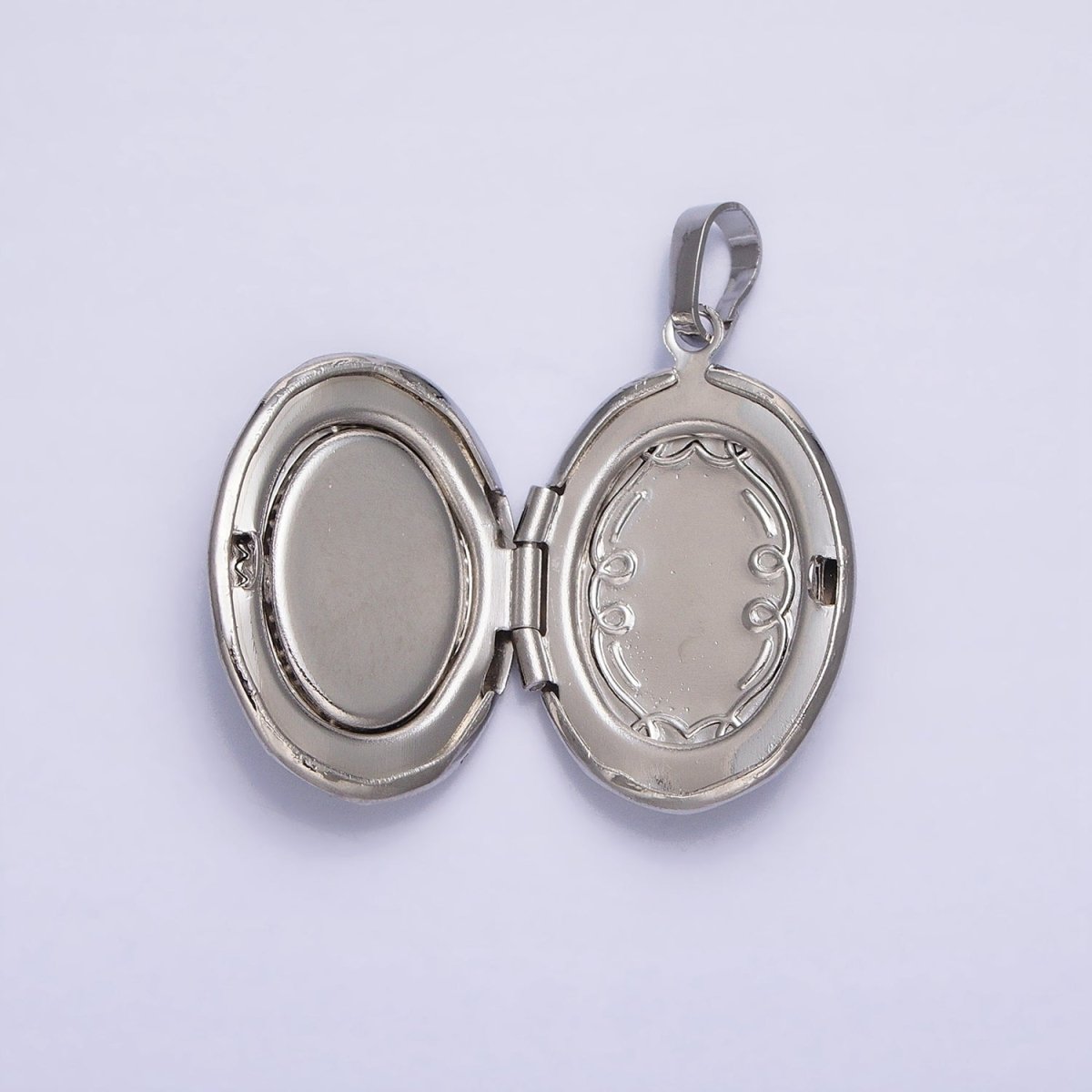 24K Gold Filled Shell Pearl Oval Geometric Engraved Locket in Gold & Silver | AA-367 AA-368 - DLUXCA