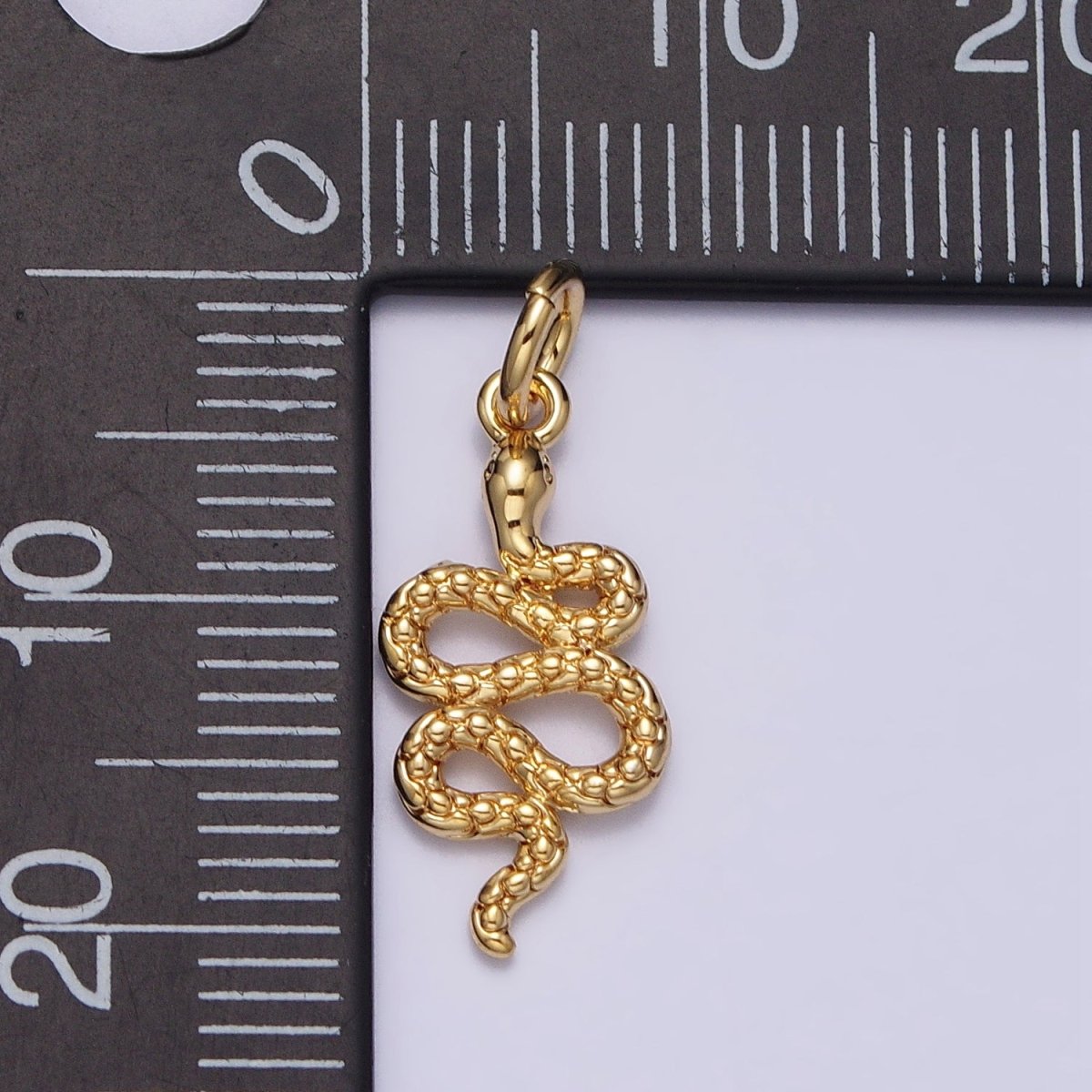 24K Gold Filled Slither Serpent Snake Scale Textured Charm in Gold & Silver | AC252 AC253 - DLUXCA