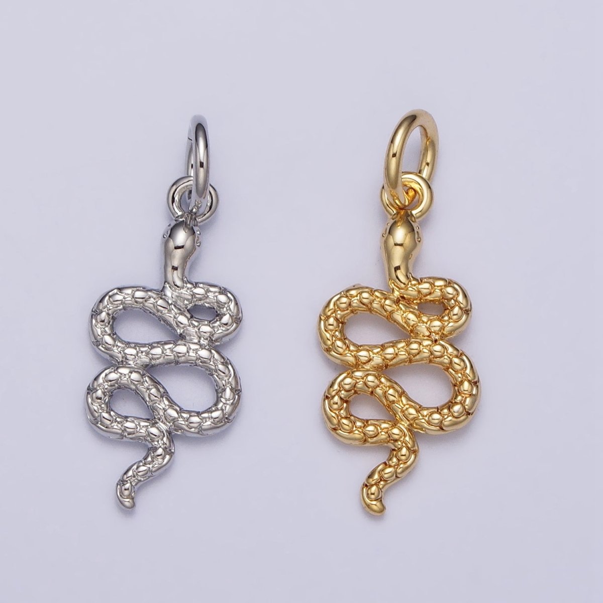 24K Gold Filled Slither Serpent Snake Scale Textured Charm in Gold & Silver | AC252 AC253 - DLUXCA