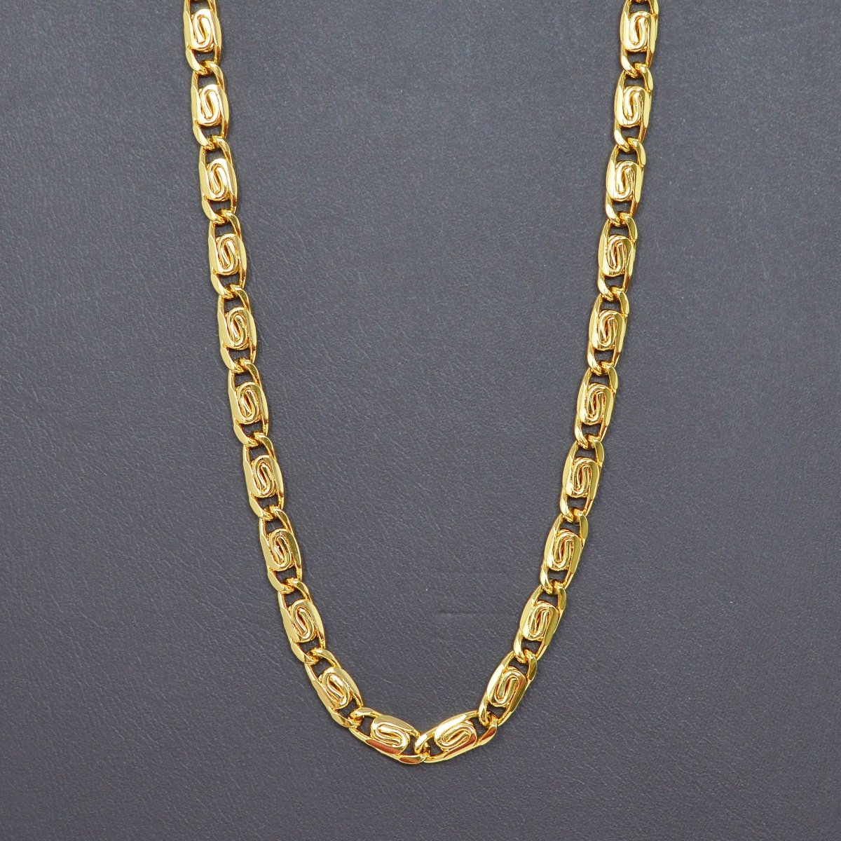 24K Gold Filled Snail Scroll Chain Finished Necklace - 20 Inches Yellow Gold Snail Chain Bold 4.5mm w/ Lobster Clasps | CN-999 Clearance Pricing - DLUXCA