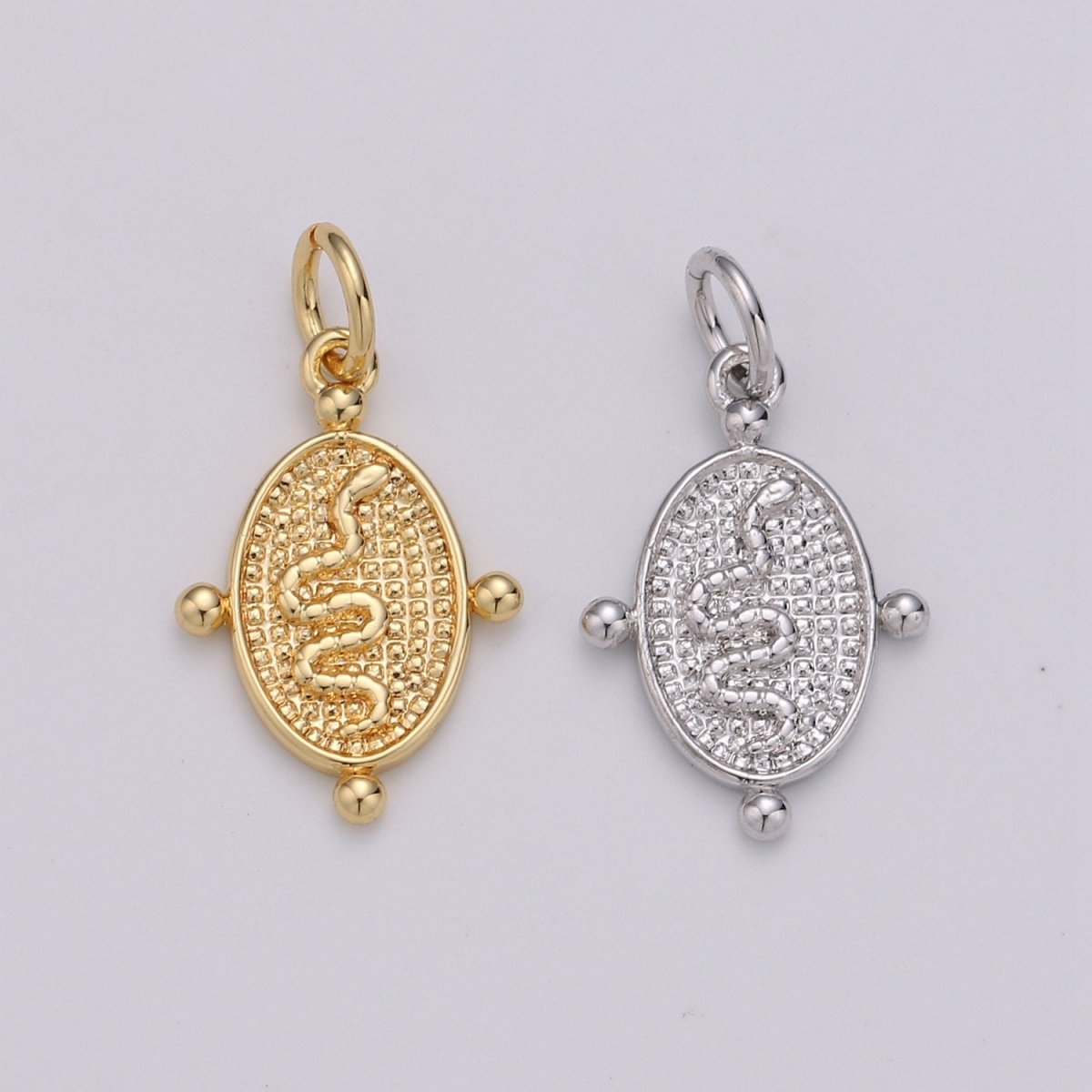 24k Gold Filled Snake Pendant Charm, Dainty Oval Pendant Charm, Gold Filled Pendant Silver Serepent Charm For DIY Jewelry D-435 D-436 - DLUXCA