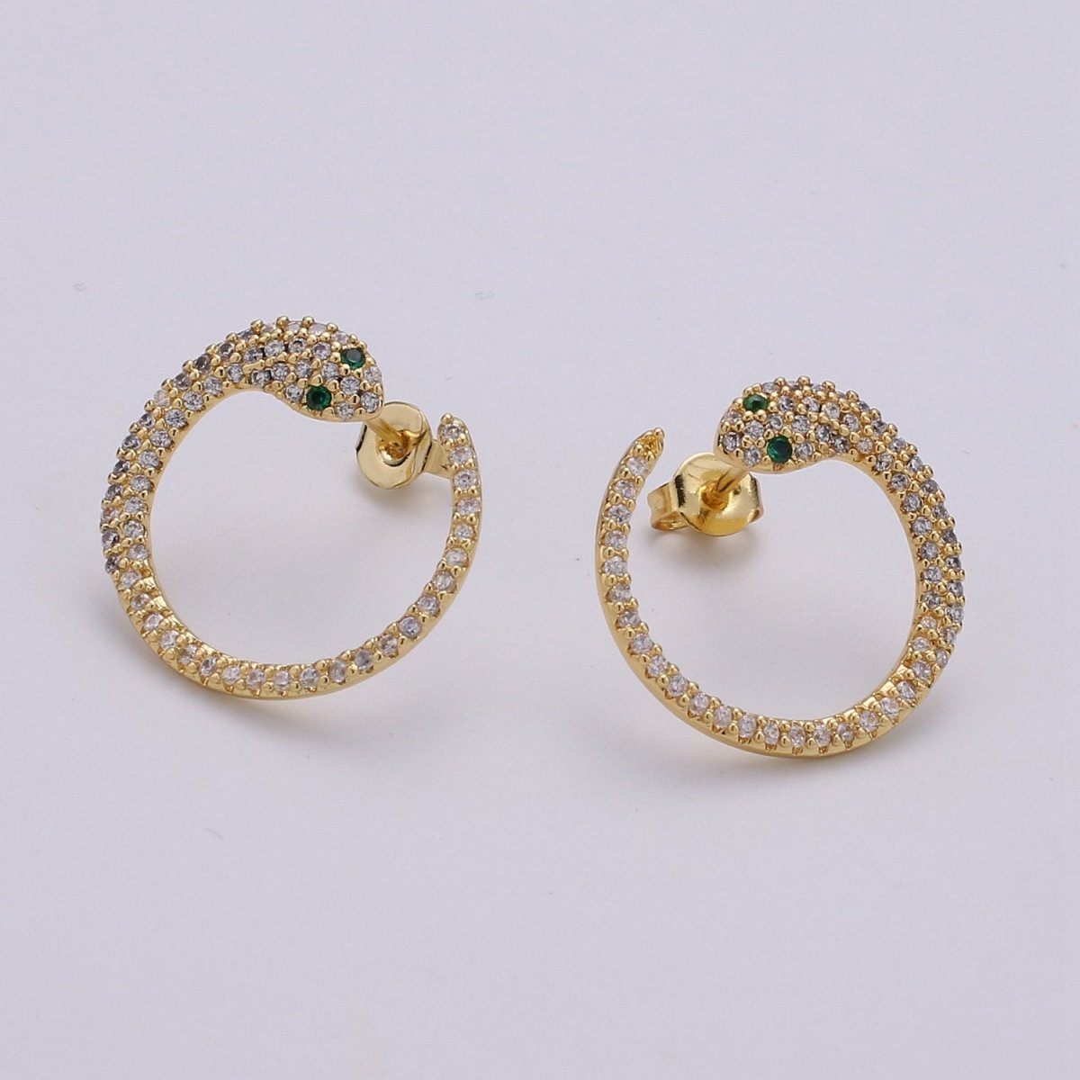 24k Gold Filled Snake Stud Earring, Micro Pave Snake Earring for DIY Earring Craft Supply Jewelry Making Supply Silver Serpent Earring Stud Q-140 Q-141 - DLUXCA