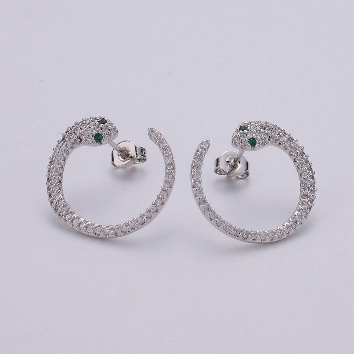 24k Gold Filled Snake Stud Earring, Micro Pave Snake Earring for DIY Earring Craft Supply Jewelry Making Supply Silver Serpent Earring Stud Q-140 Q-141 - DLUXCA