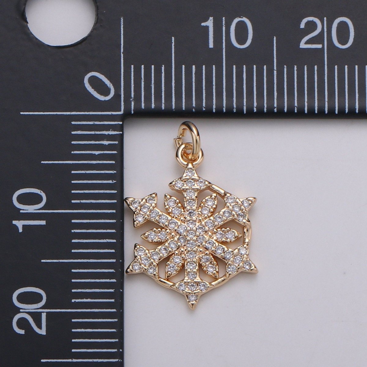 24K Gold Filled Snow Flake Charm Micro Pave Snow Charm, Northstar Cubic Charms, CZ Gold ClearCharm, Dainty Minimalist Jewelry Supply D-741 - DLUXCA