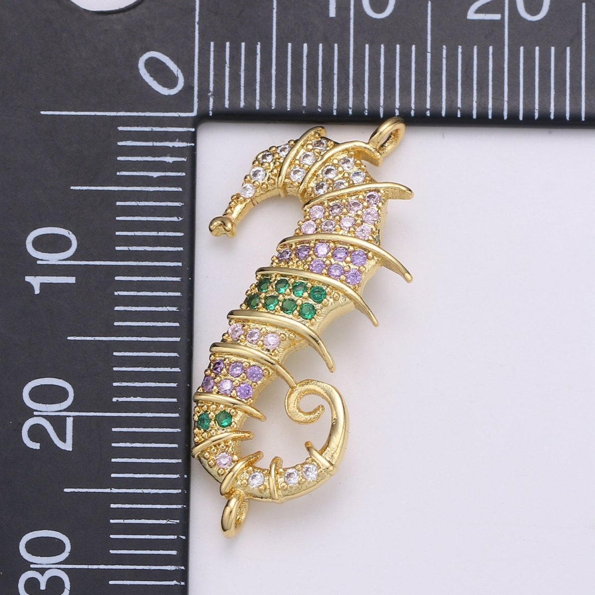 24K Gold Filled Soft Pink and Green Sea Horse Connector F-543 - DLUXCA
