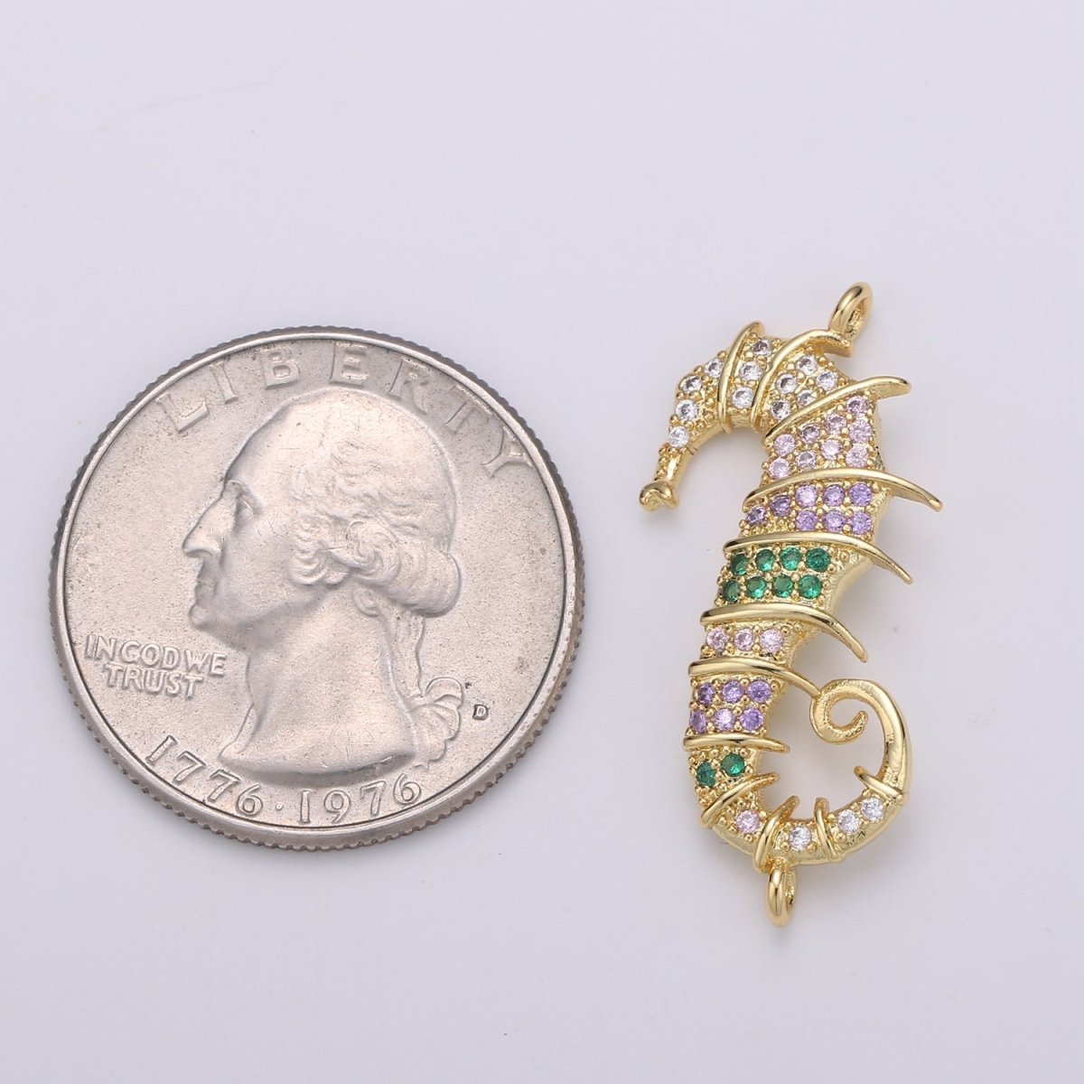 24K Gold Filled Soft Pink and Green Sea Horse Connector F-543 - DLUXCA
