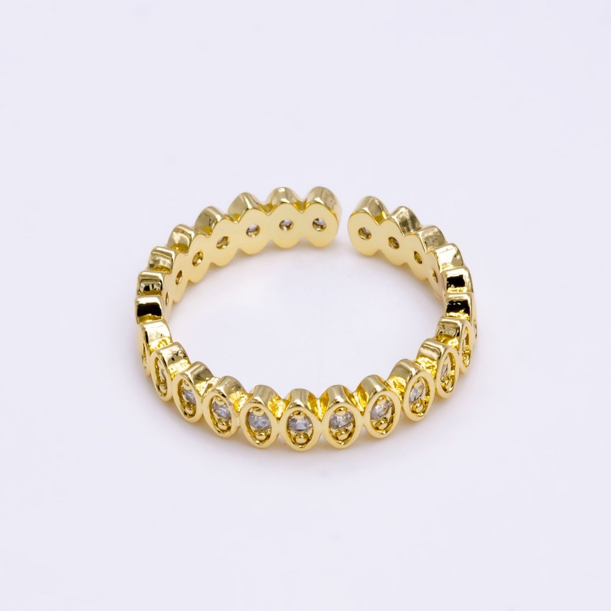 24K Gold Filled Sphere Clear CZ Lined Adjustable Band Ring | O-835 - DLUXCA