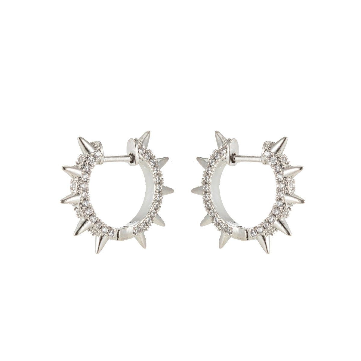 24k Gold Filled Spike Hoops, Studded Hoop Earring Set, Huggie Hoops, Micro Pave Studded Spike P-135 ~ P-140 - DLUXCA