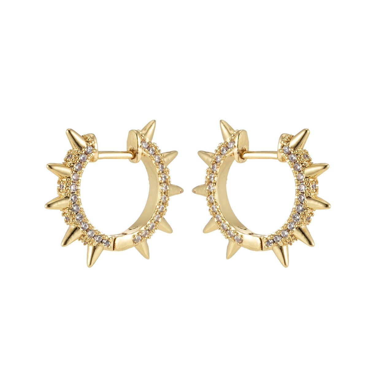 24k Gold Filled Spike Hoops, Studded Hoop Earring Set, Huggie Hoops, Micro Pave Studded Spike P-135 ~ P-140 - DLUXCA