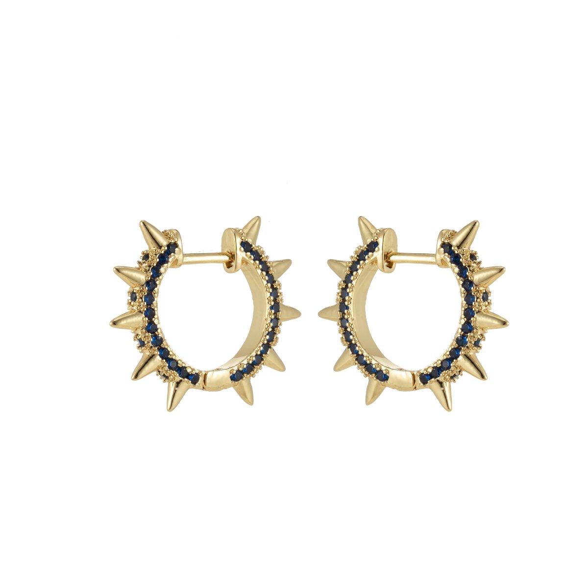 24k Gold Filled Spike Hoops, Studded Hoop Earring Set, Huggie Hoops, Micro Pave Studded Spike P-135 ~ P-140 - DLUXCA