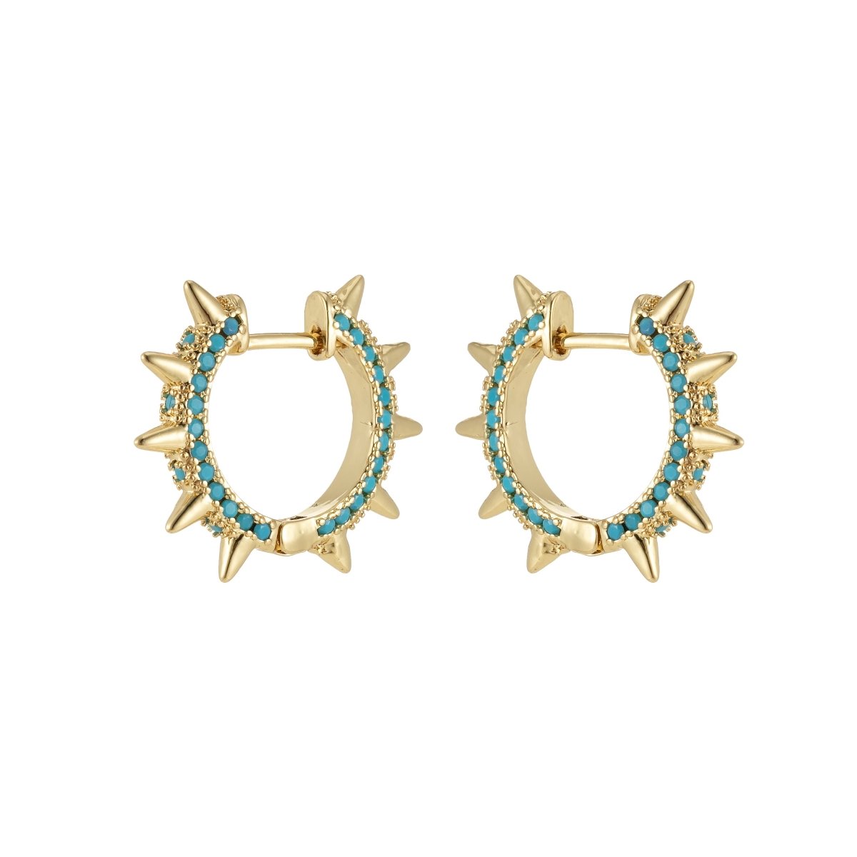 24k Gold Filled Spike Hoops, Studded Hoop Earring Set, Huggie Hoops, Micro Pave Studded Spike P-135 ~ P-140 - DLUXCA