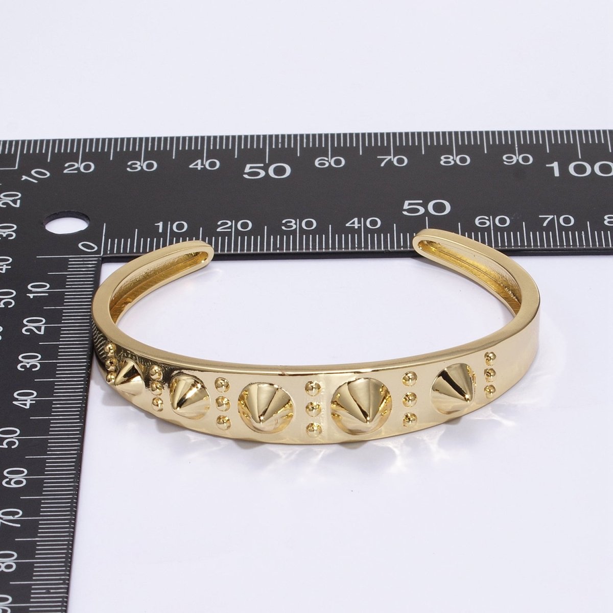 24K Gold Filled Spiked Triple Dotted Lined Bangle Cuff Bracelet | WA-361 Clearance Pricing - DLUXCA