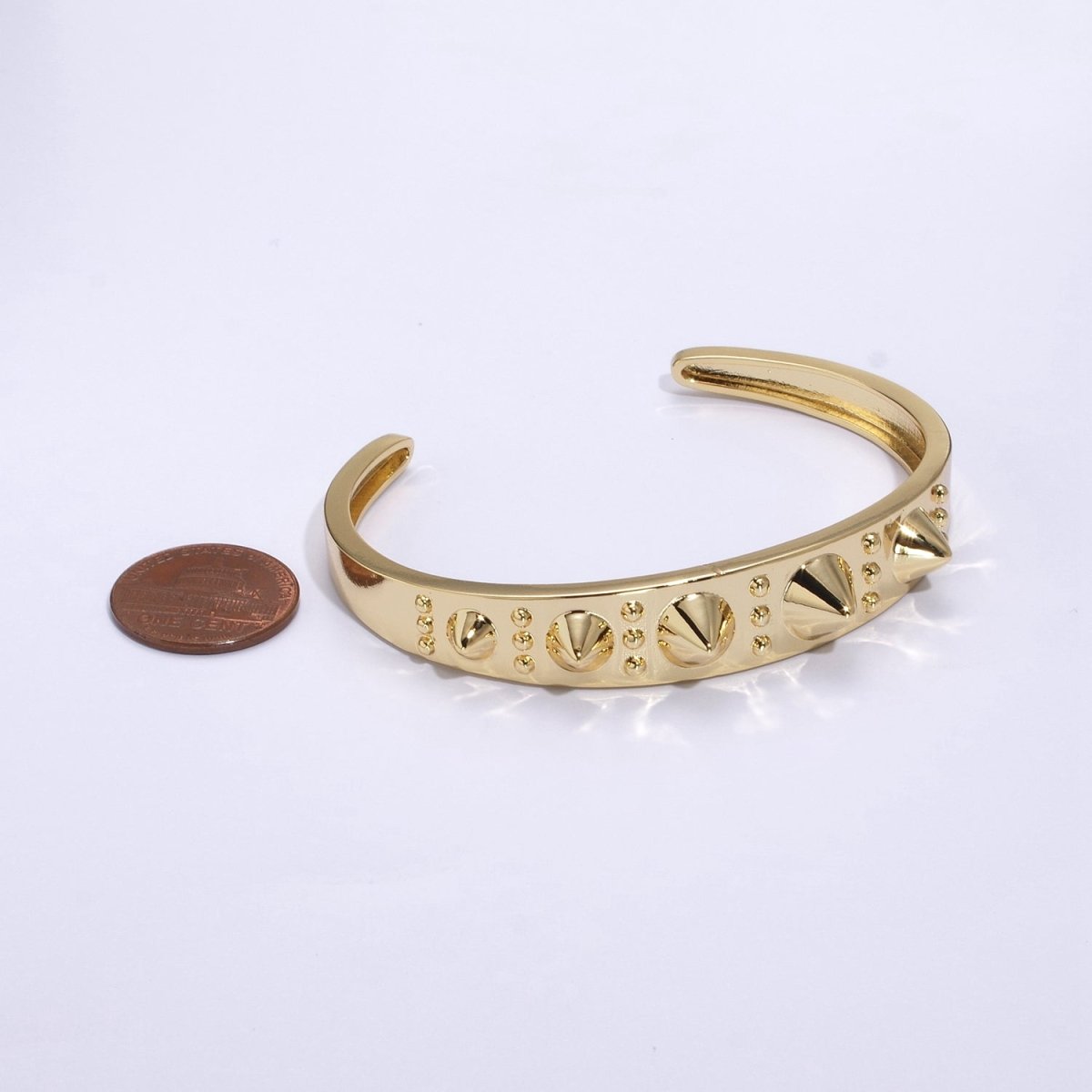 24K Gold Filled Spiked Triple Dotted Lined Bangle Cuff Bracelet | WA-361 Clearance Pricing - DLUXCA
