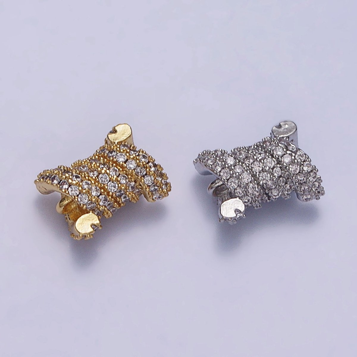 24K Gold Filled Spiral Tube Clear Micro Paved CZ Connector in Gold & Silver | AA808 AA809 - DLUXCA