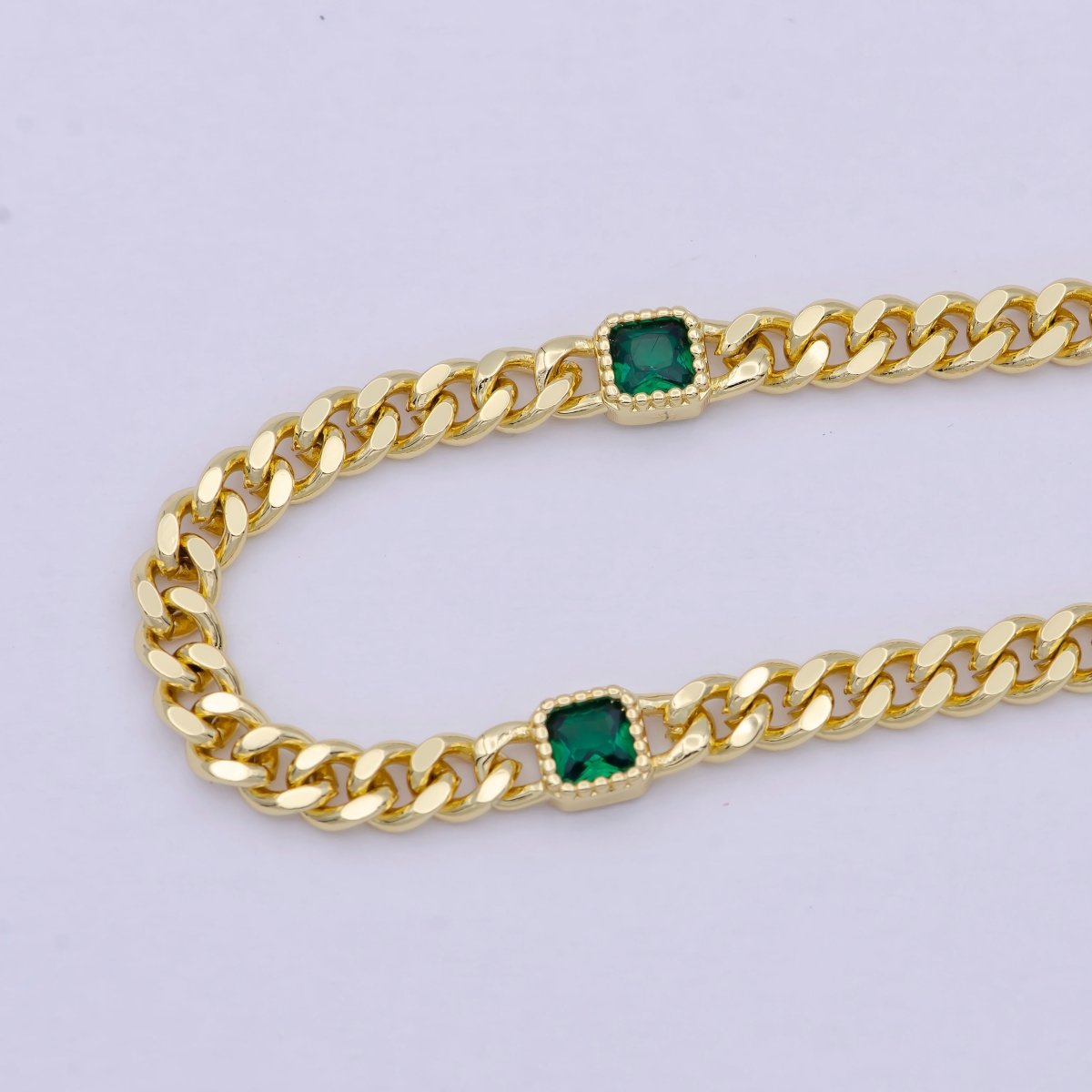 24K Gold Filled Square Cubic Zirconia Curb Chain Unfinished Chain by Meter | WA-1404 Clearance Pricing - DLUXCA