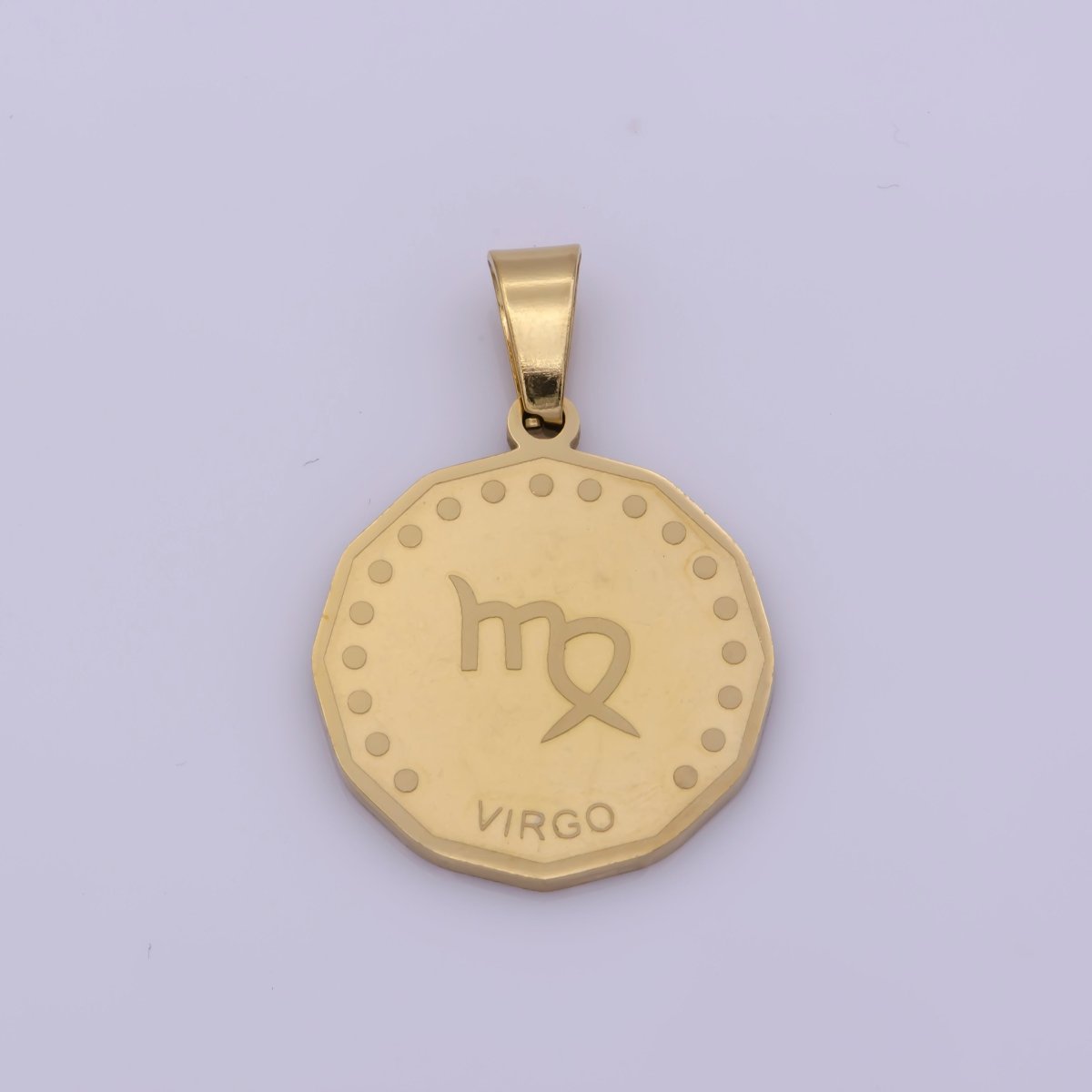 24K Gold Filled Stainless Steel Zodiac Horoscope Sign Gold Medallion Pendant | A-768-A-779 - DLUXCA