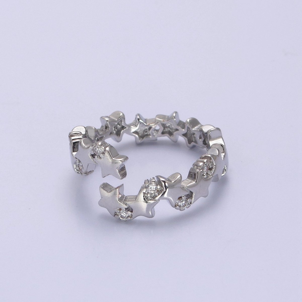 24K Gold Filled Star Link Chain Open Ring, Celestial Statement Ring with Crystal Zirconia CZ in Gold & Silver S-323 S-324 - DLUXCA