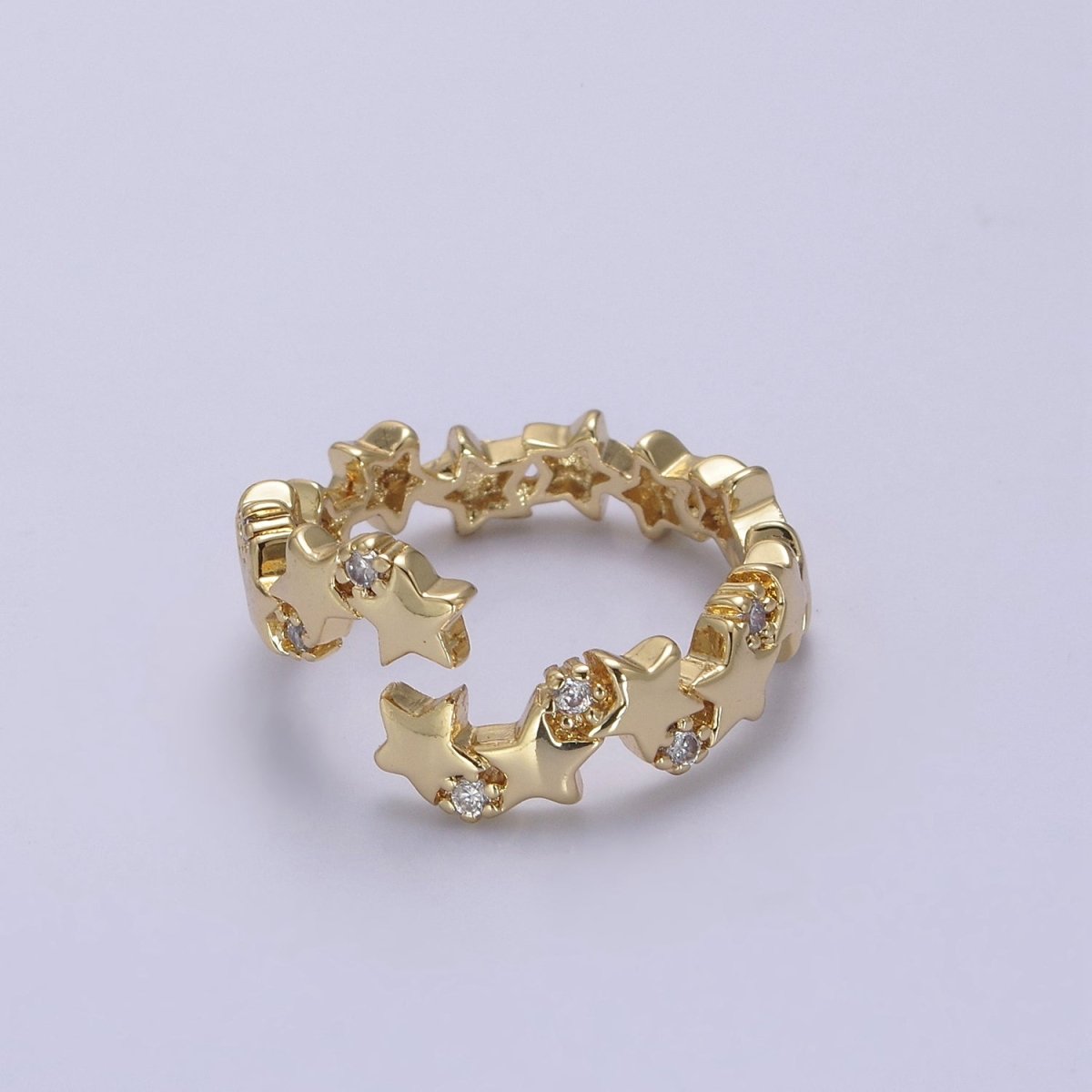 24K Gold Filled Star Link Chain Open Ring, Celestial Statement Ring with Crystal Zirconia CZ in Gold & Silver S-323 S-324 - DLUXCA