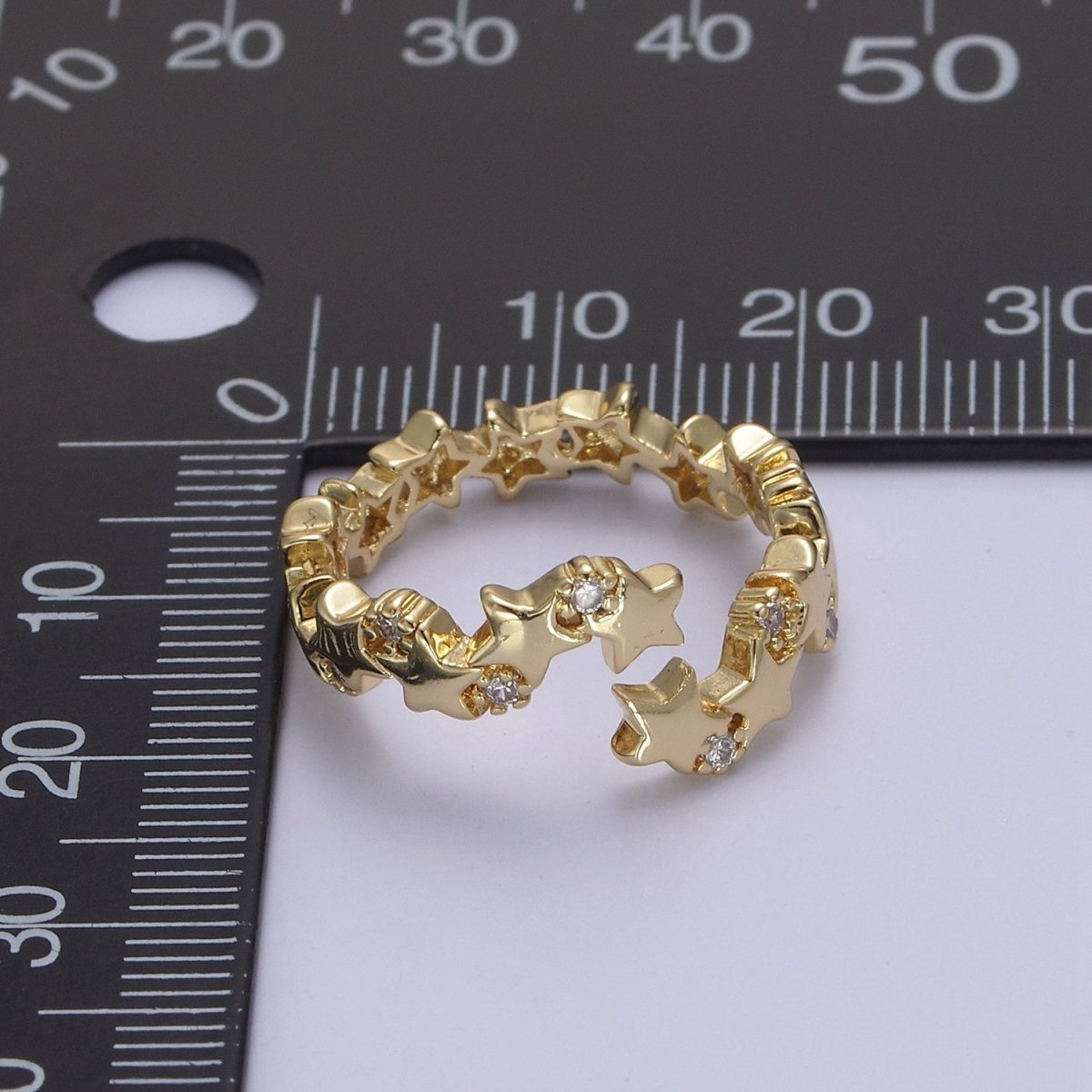 24K Gold Filled Star Link Chain Open Ring, Celestial Statement Ring with Crystal Zirconia CZ in Gold & Silver S-323 S-324 - DLUXCA