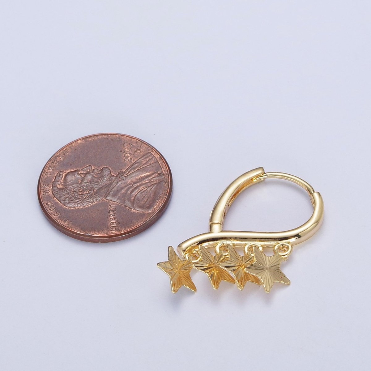 24K Gold Filled Starburst Celestial Star Charm Dangle on Teardrop Huggie Hoop Earrings T-181 - DLUXCA