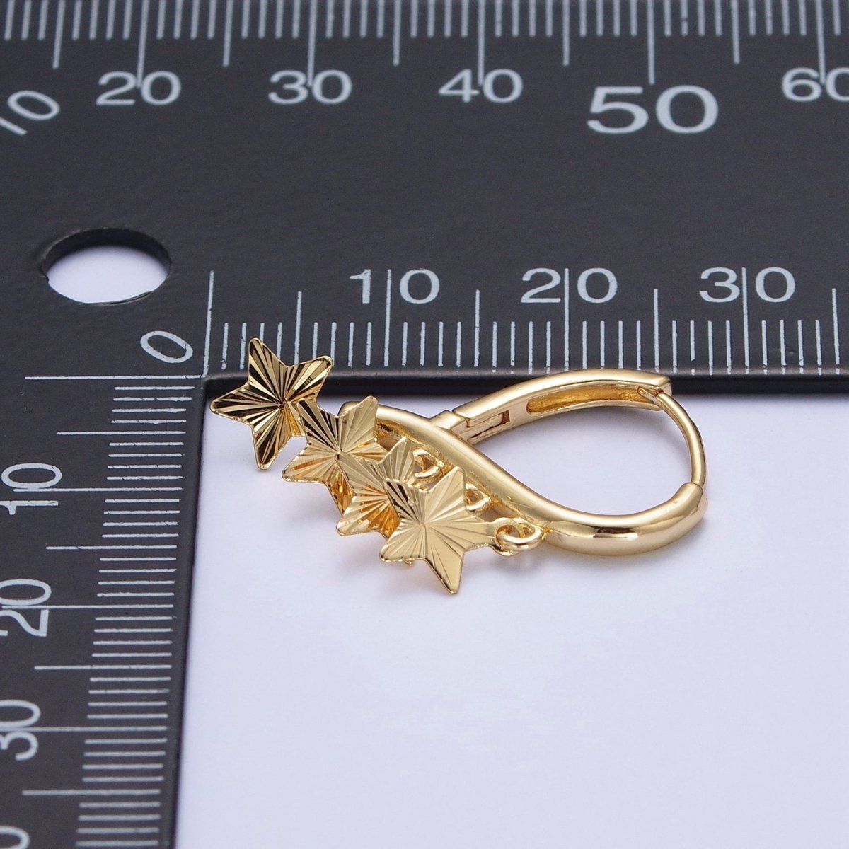 24K Gold Filled Starburst Celestial Star Charm Dangle on Teardrop Huggie Hoop Earrings T-181 - DLUXCA