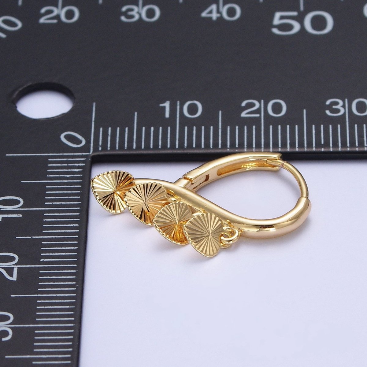 24K Gold Filled Starburst Heart Love Dangle on Teardrop Huggie Hoop Earrings T-180 - DLUXCA