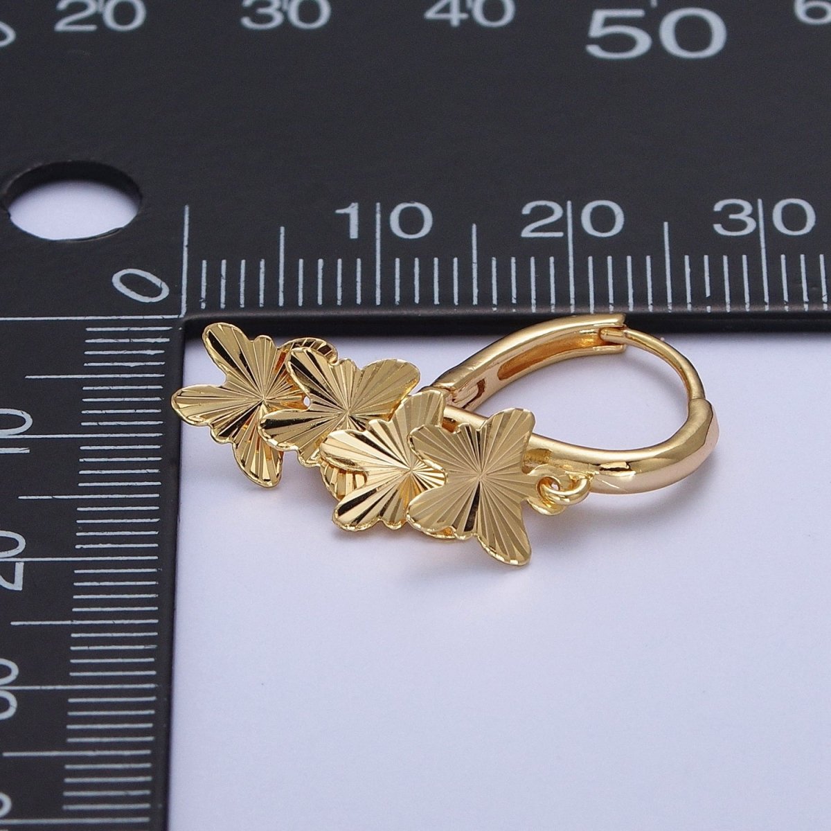 24K Gold Filled Starburst Mariposa Butterfly Dangle on Teardrop Huggie Hoop Earrings T-183 - DLUXCA