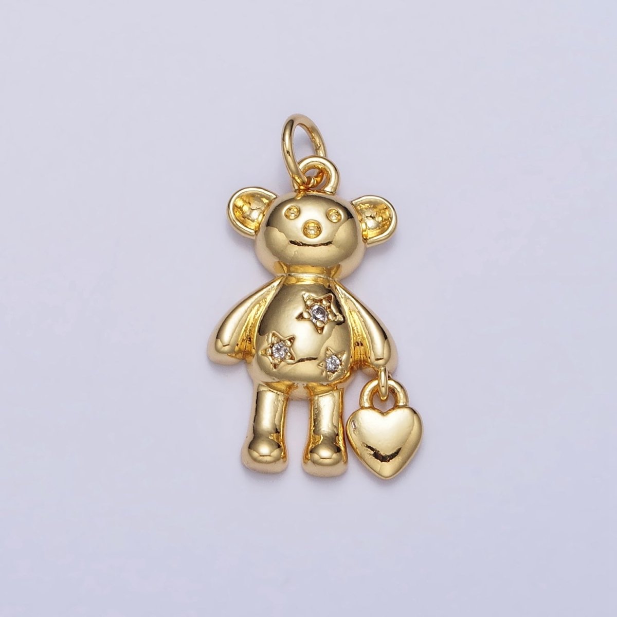 24K Gold Filled Starred Teddy Bear Heart Purse Charm | AC312 - DLUXCA