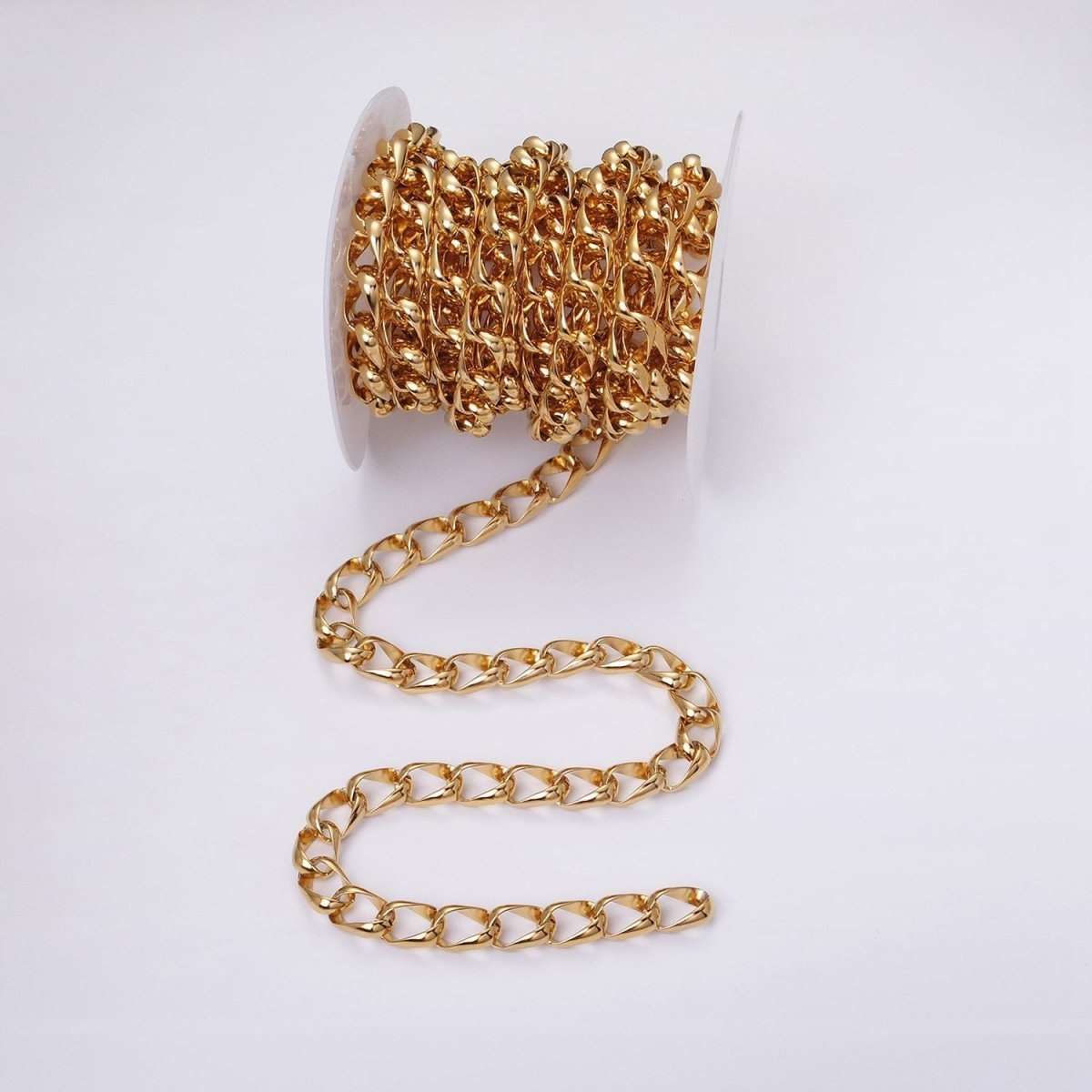 24k Gold Filled Statement Chunky Chain 10.7mm Cable Chain Link Unfinished Yard Chain in Gold & Silver | ROLL-1324 ROLL-1325 Clearance Pricing - DLUXCA