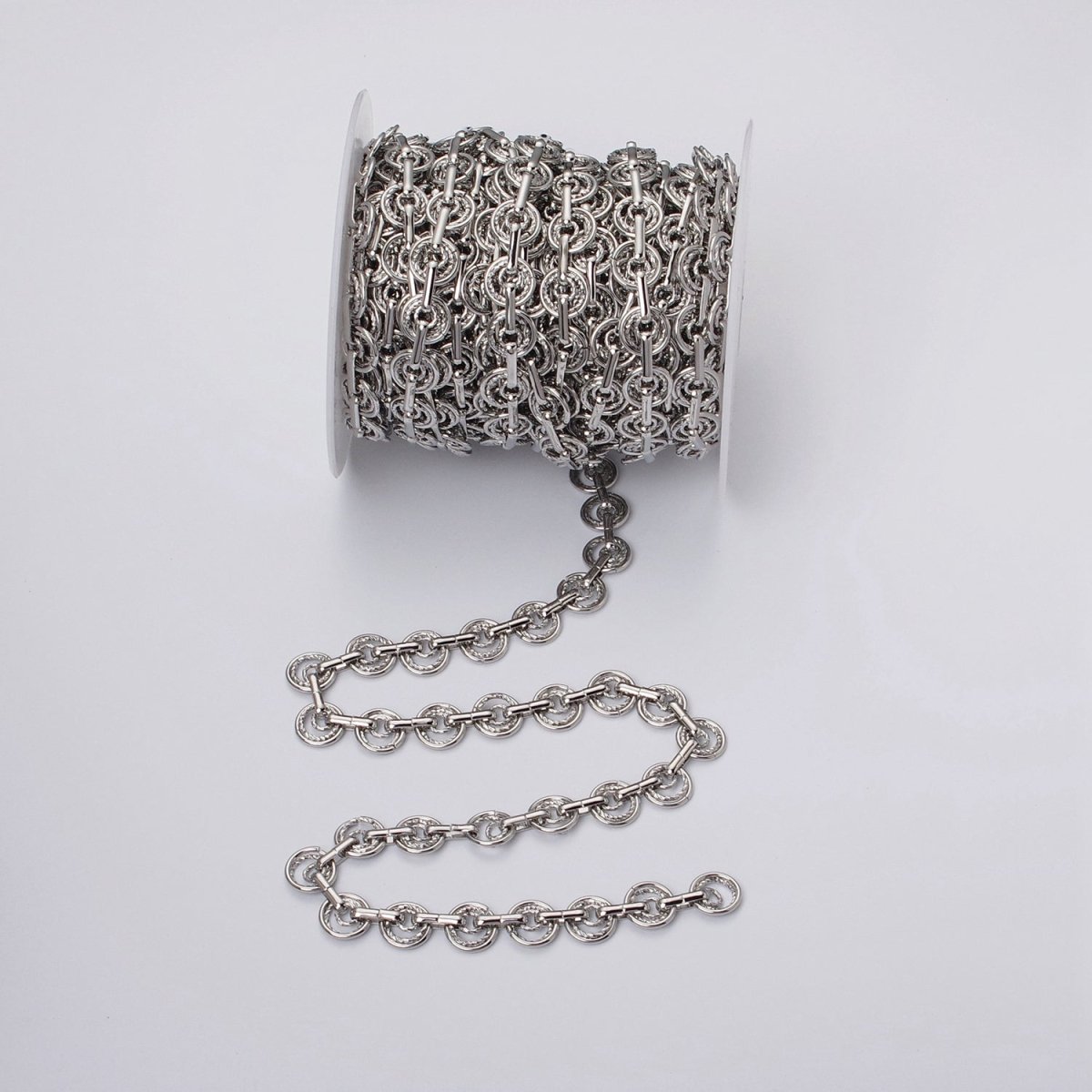 24k Gold Filled Statement Designed Textured Round Rolo Unfinished Statement Chain in Gold & Silver | ROLL-1135, ROLL-1136 Clearance Pricing - DLUXCA