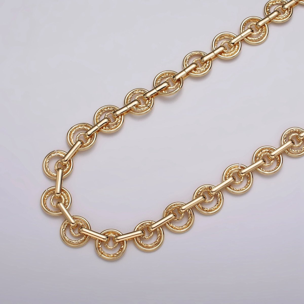 24k Gold Filled Statement Designed Textured Round Rolo Unfinished Statement Chain in Gold & Silver | ROLL-1135, ROLL-1136 Clearance Pricing - DLUXCA