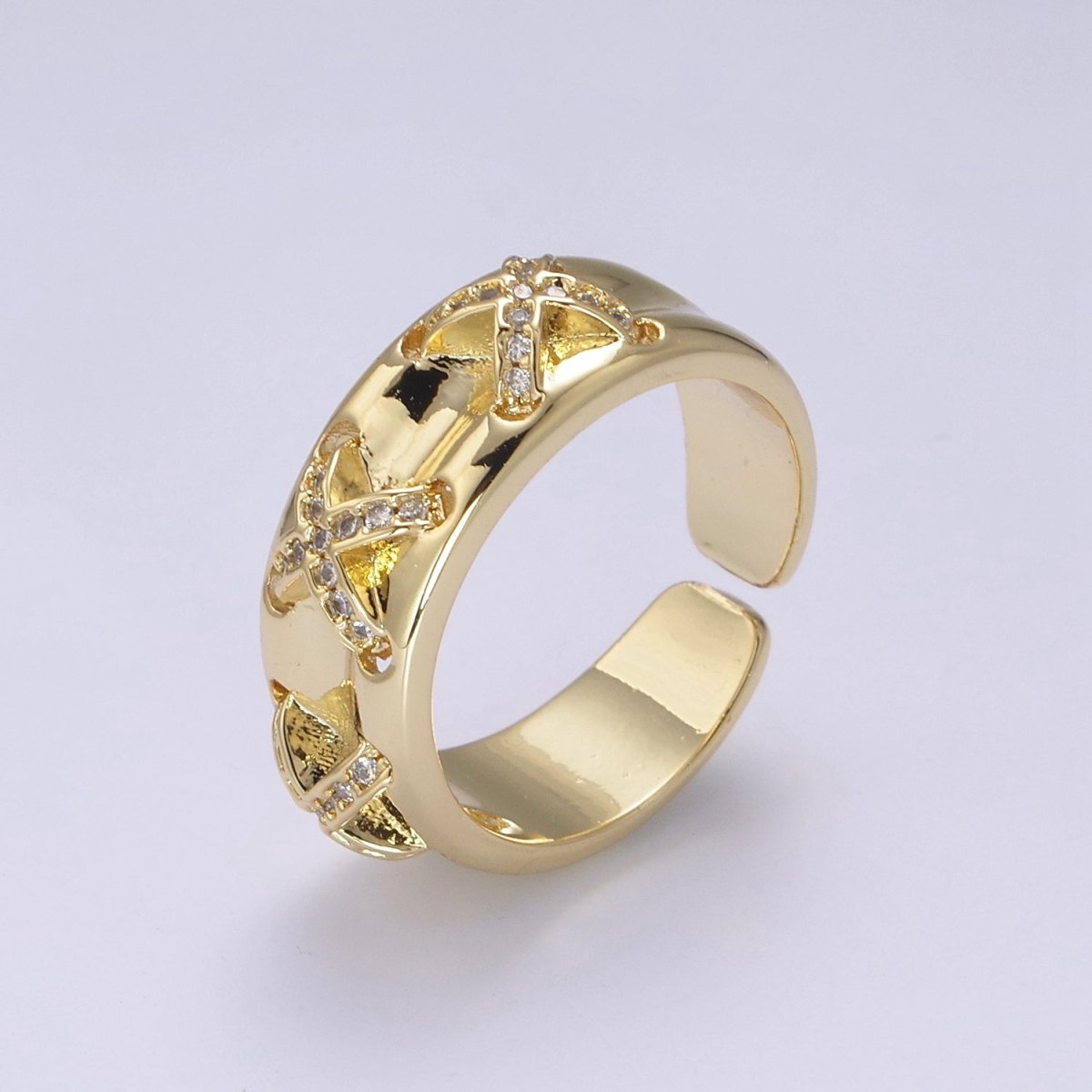 24K Gold Filled Statement X Crystal Zirconia CZ Adjustable Ring U-411 - DLUXCA