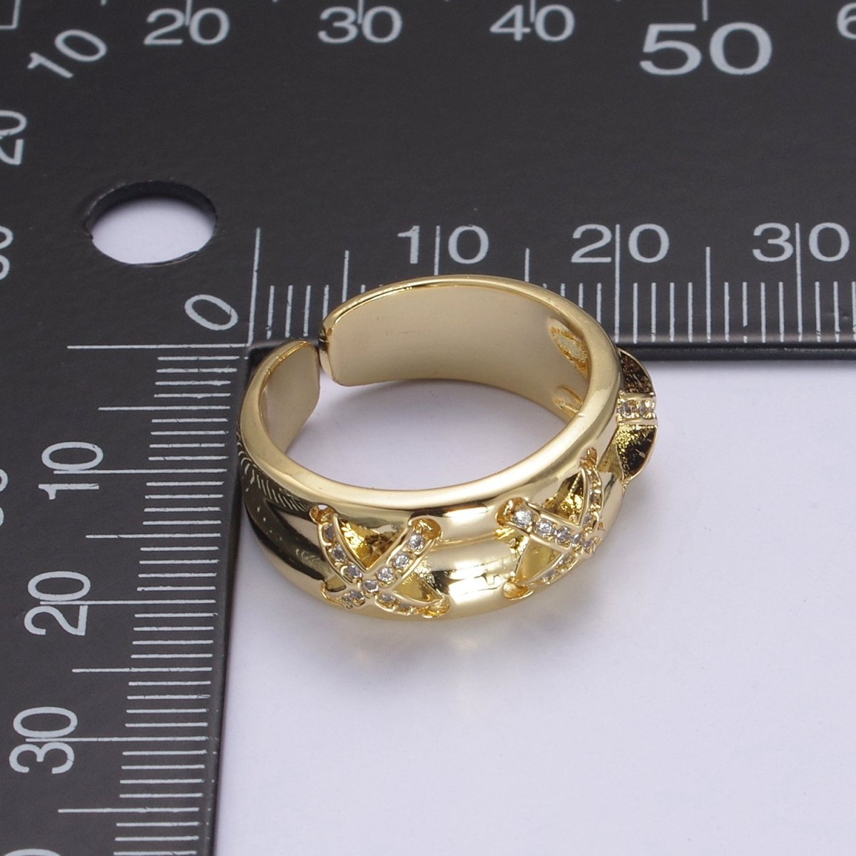 24K Gold Filled Statement X Crystal Zirconia CZ Adjustable Ring U-411 - DLUXCA