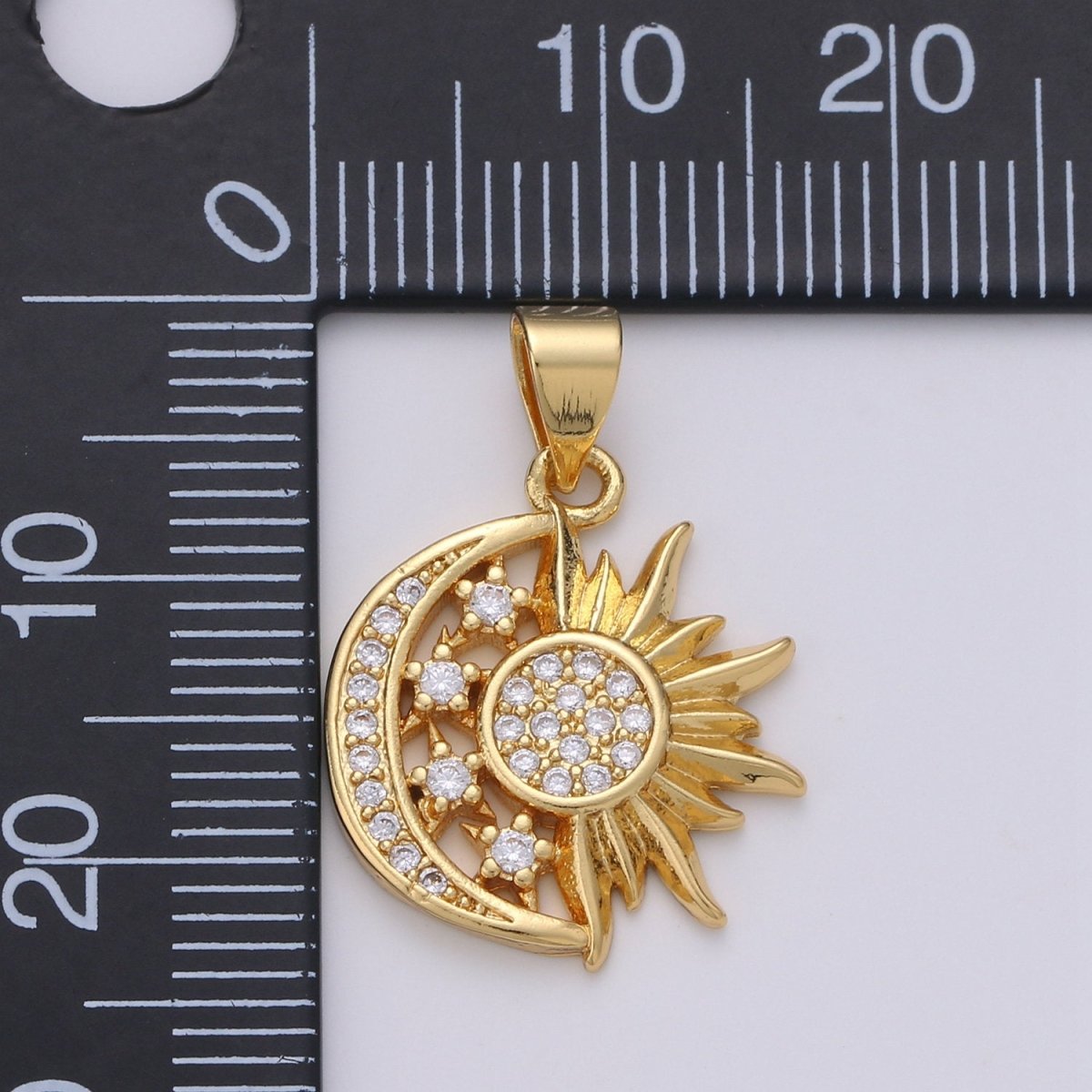 24K Gold Filled Sun and Moon Charm- Micro Pave Celestial Sunshine Charm, Crescent Moon, Sun ray Pendant for Necklace Earring Supply I-912 X-457 X-459 - DLUXCA