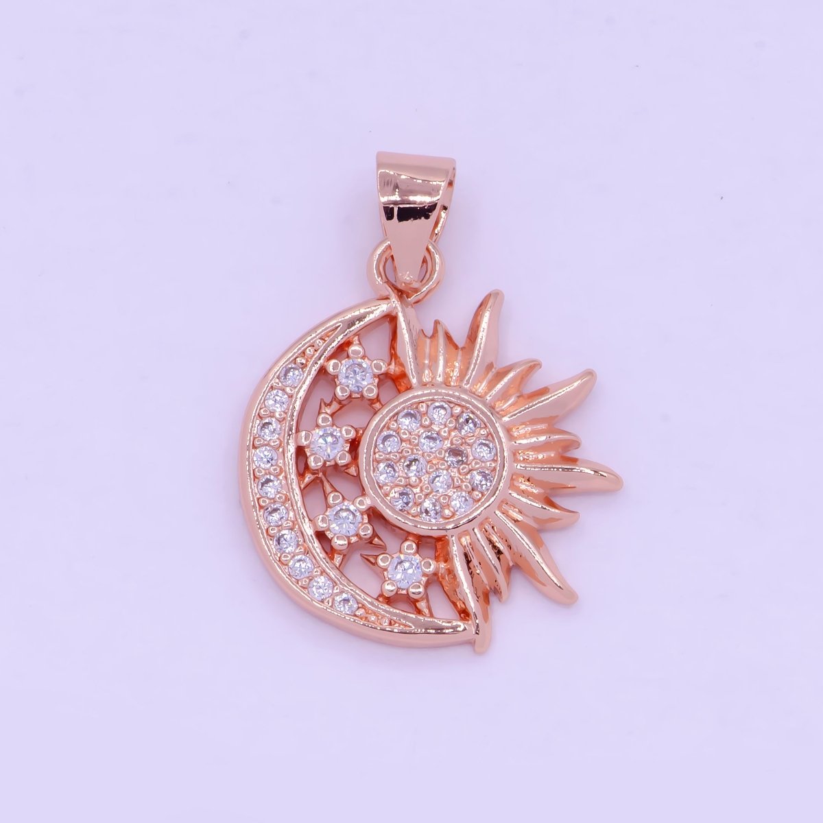 24K Gold Filled Sun and Moon Charm- Micro Pave Celestial Sunshine Charm, Crescent Moon, Sun ray Pendant for Necklace Earring Supply I-912 X-457 X-459 - DLUXCA