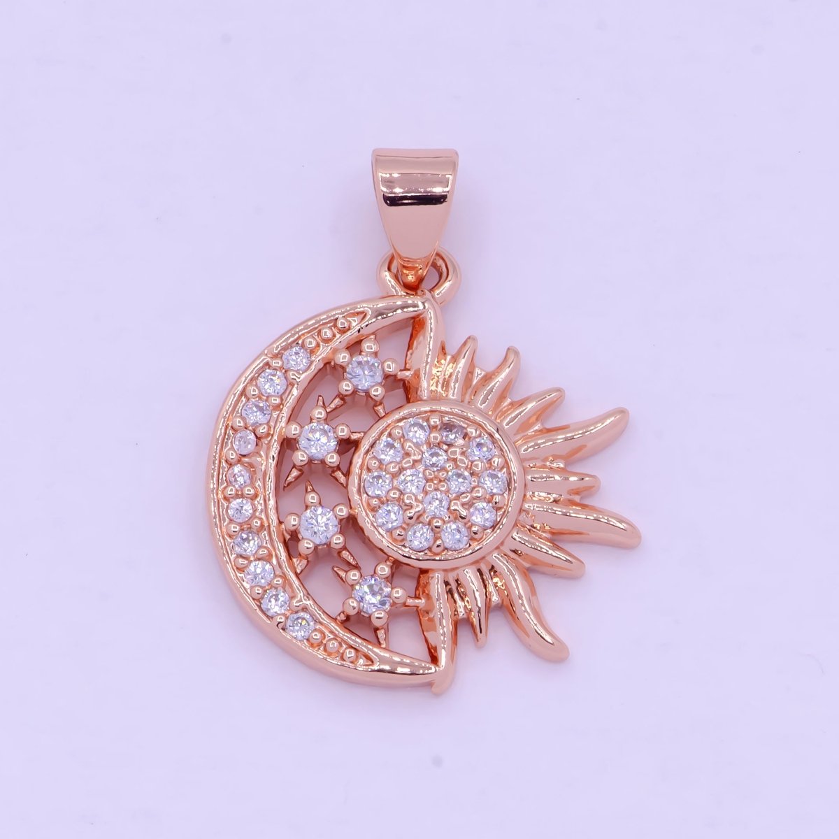 24K Gold Filled Sun and Moon Charm- Micro Pave Celestial Sunshine Charm, Crescent Moon, Sun ray Pendant for Necklace Earring Supply I-912 X-457 X-459 - DLUXCA